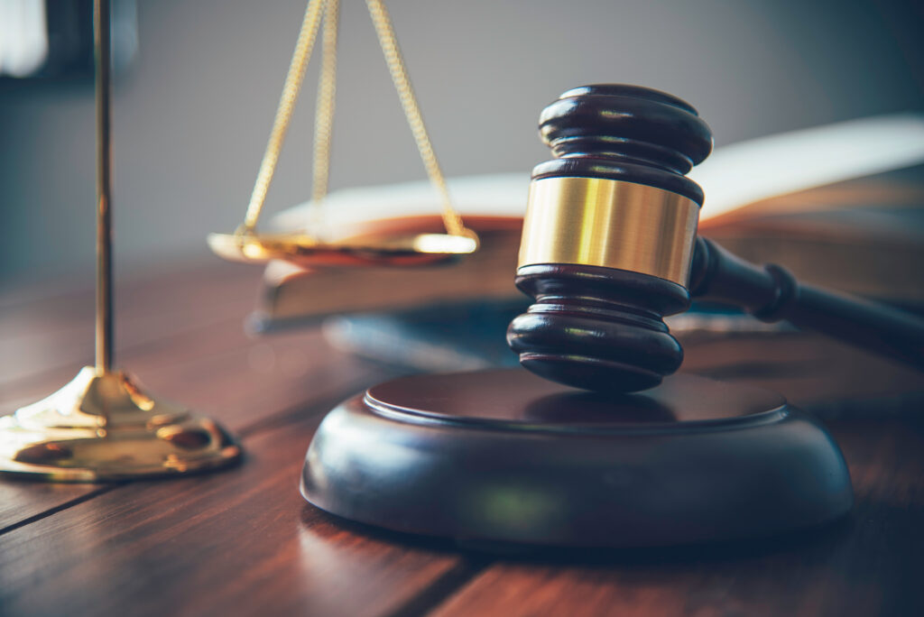 Judge's gavel and scales of justice symbolizing a personal injury trial